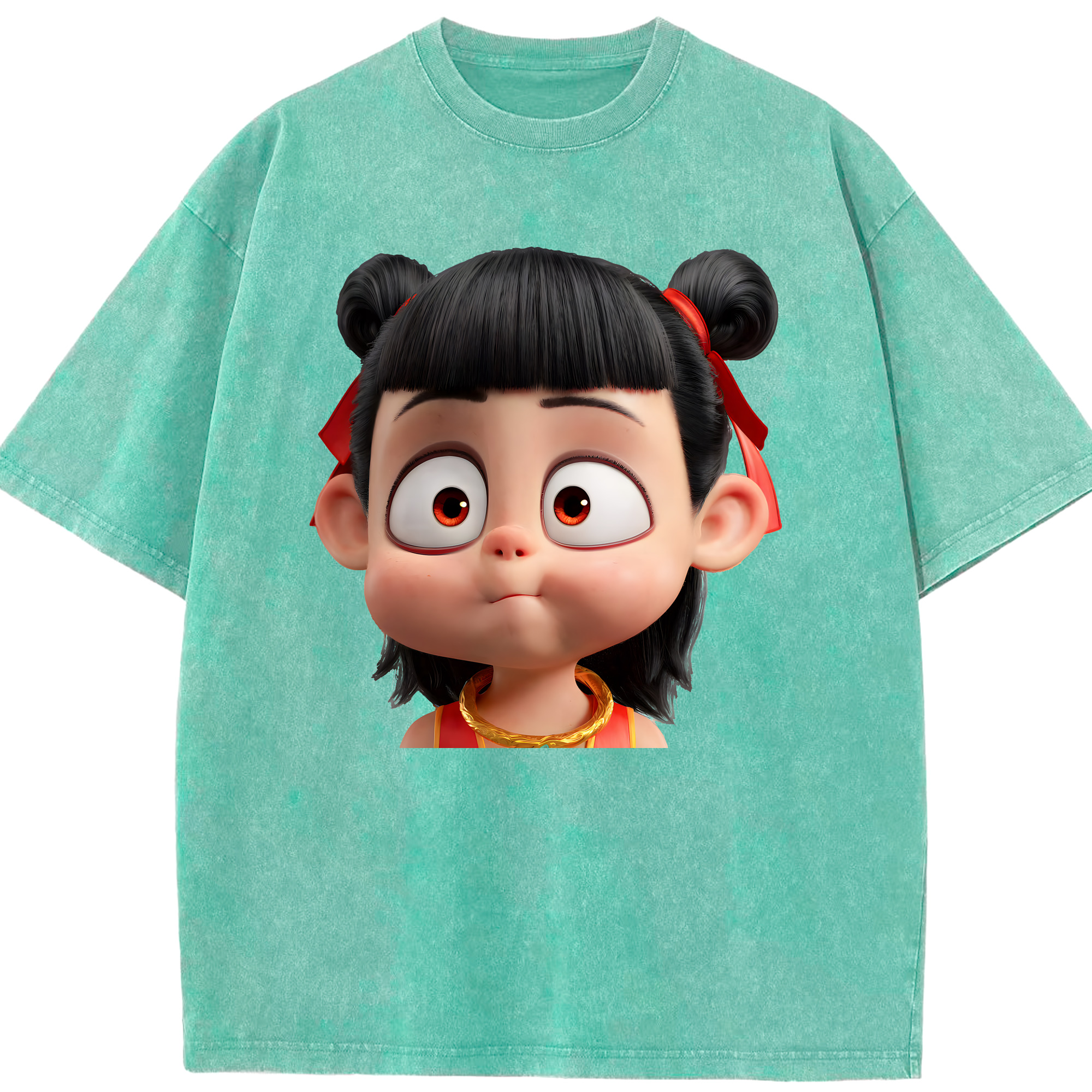 （画像用） Ne Zha 2 ナタ 魔童の大暴れ 綿100% ヴィンテージ風 半袖Tシャツ（フロントプリント）